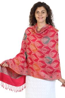 Dark Pink Viscose Rayon  Woven Design Shawl