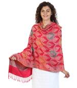 Dark Pink Viscose Rayon  Woven Design Shawl