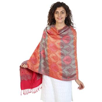 Dark Pink Viscose Rayon  Woven Design Shawl 2