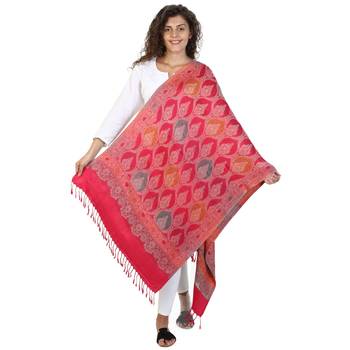 Dark Pink Viscose Rayon  Woven Design Shawl 3