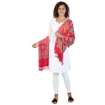 Dark Pink Viscose Rayon  Woven Design Shawl 4