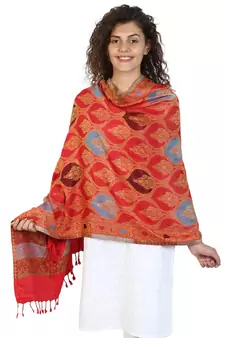 Red Viscose Rayon Woven Design Shawl