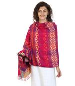 Fuschia & Multicolor Viscose Rayon Woven Design Shawl