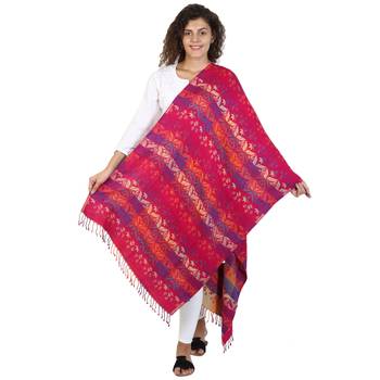 Fuschia & Multicolor Viscose Rayon Woven Design Shawl 2