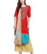 Red Rayon Embroidered Suit Set