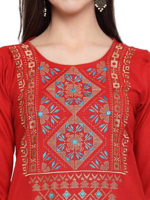 Red Rayon Embroidered Suit Set 5