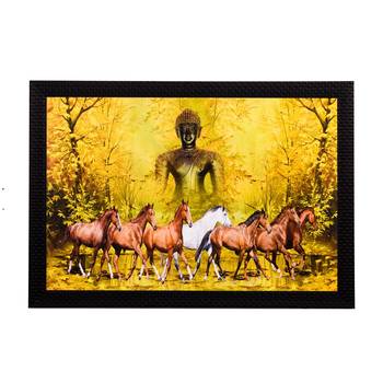 Lord Buddha & Horses Satin Matt Texture UV Art Painting 1