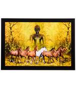 Lord Buddha & Horses Satin Matt Texture UV Art Painting