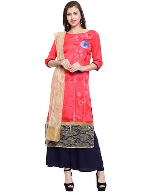 Neon Pink Crepe Embroidered Suit Set 1