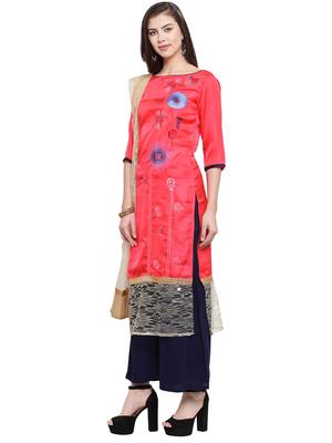 Neon Pink Crepe Embroidered Suit Set 2