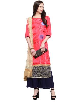 Neon Pink Crepe Embroidered Suit Set 3