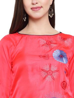 Neon Pink Crepe Embroidered Suit Set 5