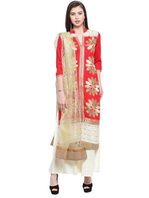 Red Rayon Embroidered Suit Set 1