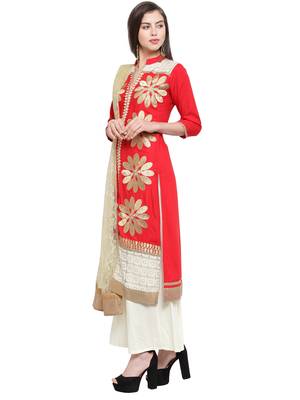 Red Rayon Embroidered Suit Set 2