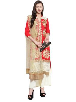 Red Rayon Embroidered Suit Set 3