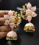 Designer Magenta Pink Meenkari Kundan Pearl Jhumki Earrings
