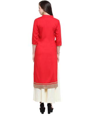 Red Rayon Embroidered Suit Set 4