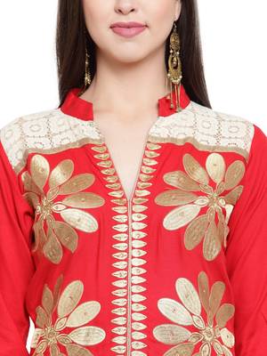 Red Rayon Embroidered Suit Set 5
