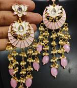 Designer Magenta Pink Meenkari Kundan Pearl Hanging Pearl Earrings