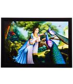 Lady With Peacocks Satin Matt Texture UV Art Painting