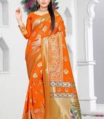 orange woven art silk saree with blouse