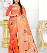 orange woven art silk saree with blouse