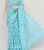 blue embroidered cotton saree with blouse