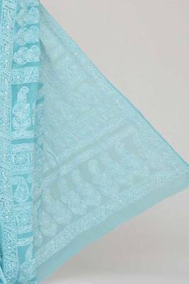 blue embroidered cotton saree with blouse 2