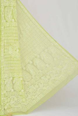 green embroidered faux georgette saree with blouse 2