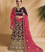 Purple Embroidered Velvet Semi Stitched Lehenga