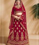Red Embroidered Velvet Semi Stitched Lehenga