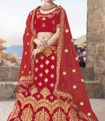 Red Embroidered Velvet Semi Stitched Lehenga