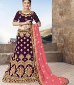 Purple Embroidered Velvet Semi Stitched Lehenga