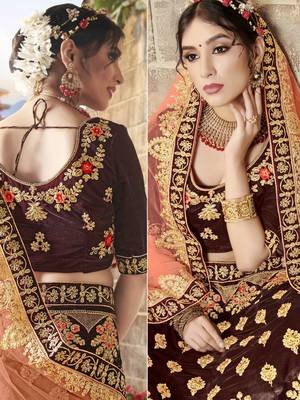 Maroon Embroidered Velvet Semi Stitched Lehenga 2
