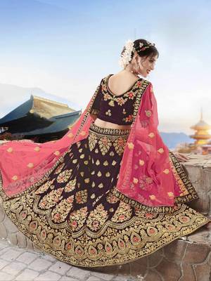 Purple Embroidered Velvet Semi Stitched Lehenga 2