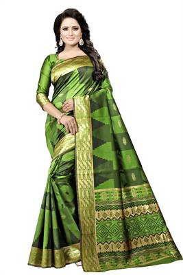 Green Woven Banarasi Saree With Blouse 1