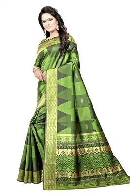 Green Woven Banarasi Saree With Blouse 2