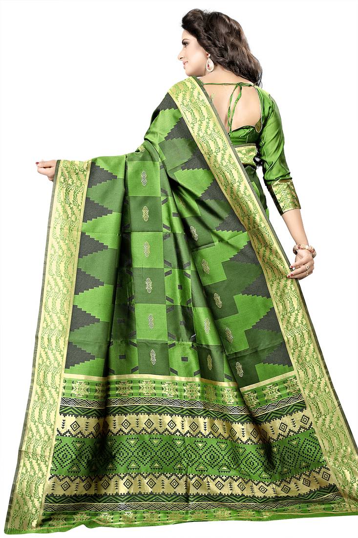 Green Woven Banarasi Saree With Blouse