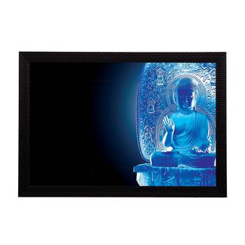 Neon Blue Lord Buddha Satin Matt Texture UV Art Painting 1