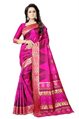 Magenta Woven Banarasi Saree With Blouse 1