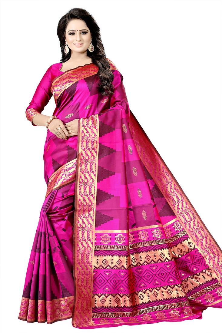 Magenta Woven Banarasi Saree With Blouse