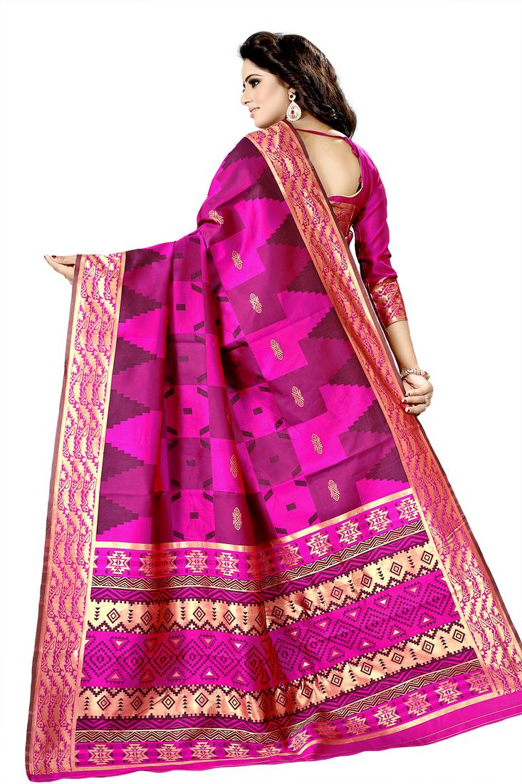 Magenta Woven Banarasi Saree With Blouse