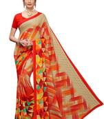Red Printed Georgette Saree With Blouse