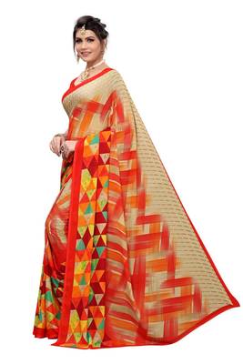 Red Printed Georgette Saree With Blouse 2