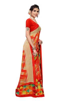Red Printed Georgette Saree With Blouse 3