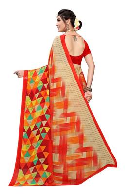 Red Printed Georgette Saree With Blouse 4