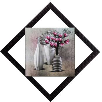 Vases With Pink Flowers Satin Matt Texture UV Art Painting 1