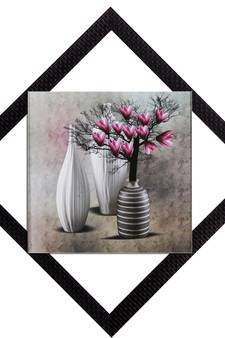 Vases With Pink Flowers Satin Matt Texture UV Art Painting