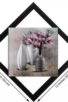 Vases With Pink Flowers Satin Matt Texture UV Art Painting