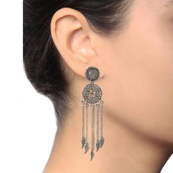 Afghani Tribal Oxidized Bohemian Navratri Silver Earrings For Women 2